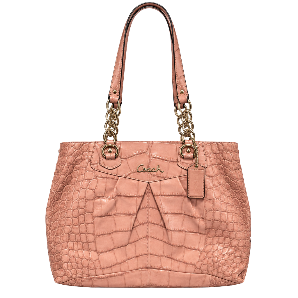 Coach Ashley Tan Crocodile Embossed Leather Tote Bag 1