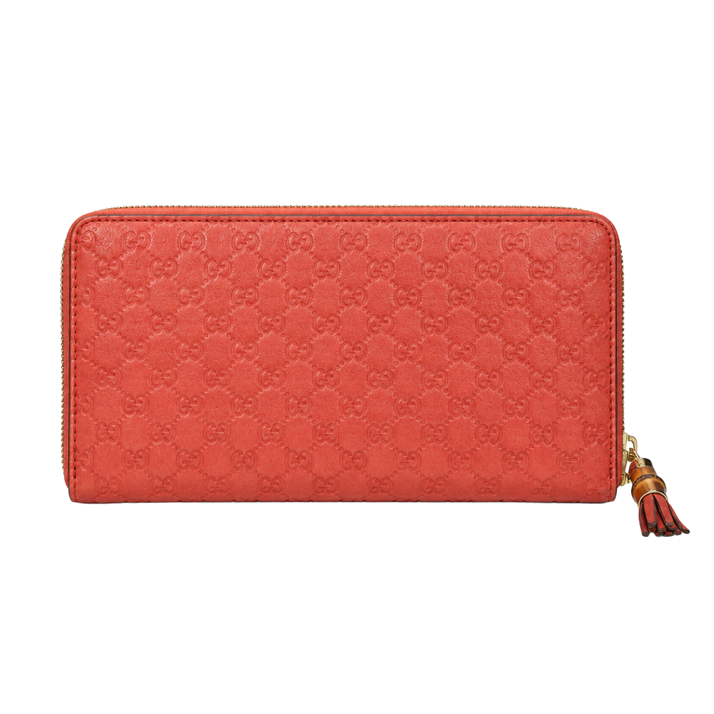 Gucci Ostrich Leather Zip Around Wallet with Bamboo Tassel Red 1
