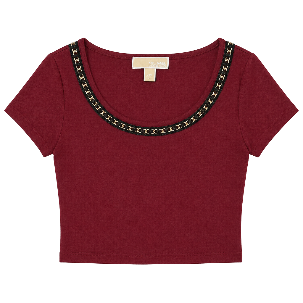 Michael Kors Blouse Size L/XL Burgundy Chain Trim 1