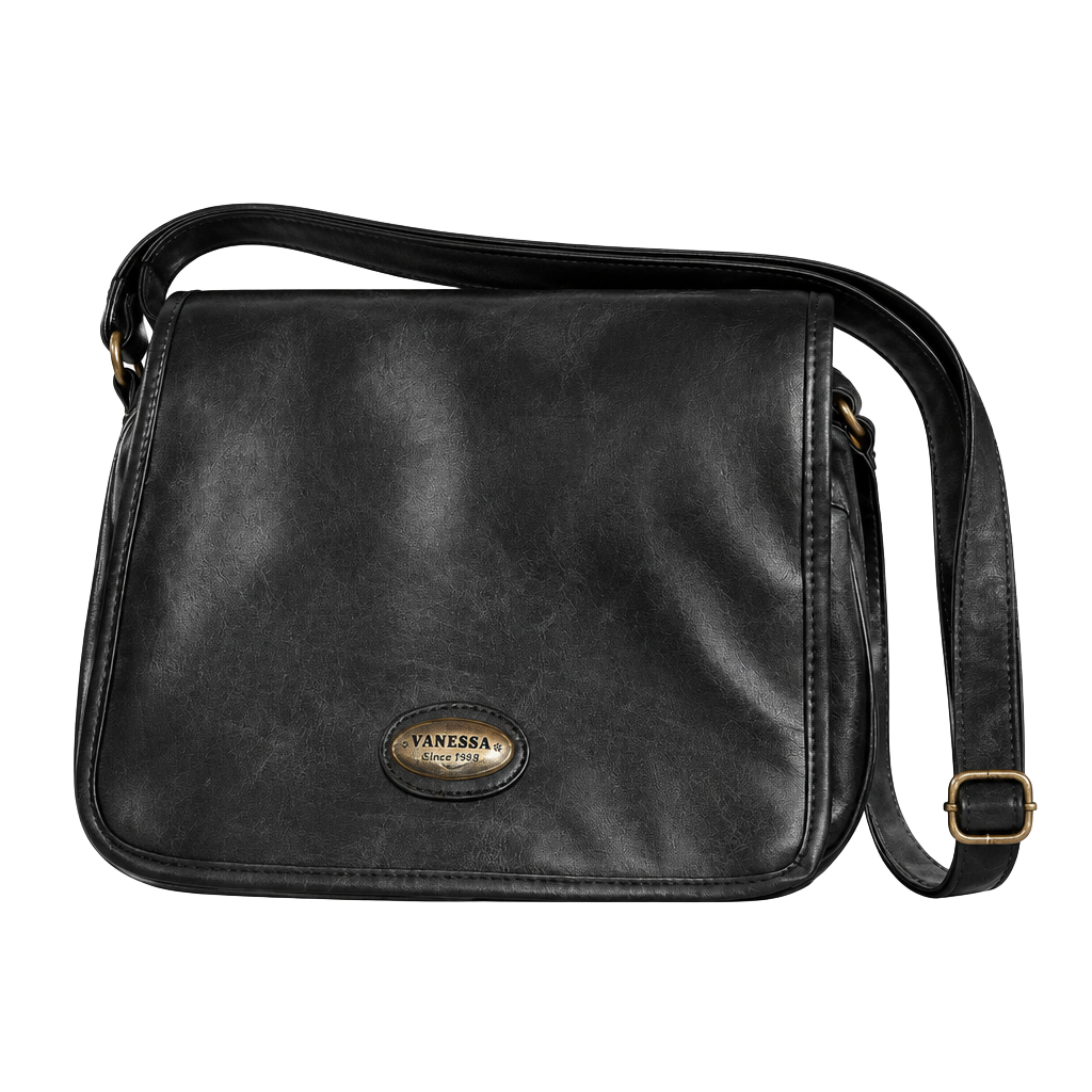 Vanessa Paris Roma Black Leather Crossbody Messenger Bag 1