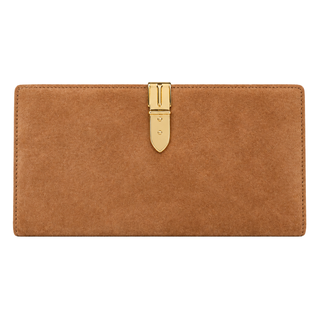 Vintage Gucci Suede Long Wallet Brown Yellow Gold Hardware 1