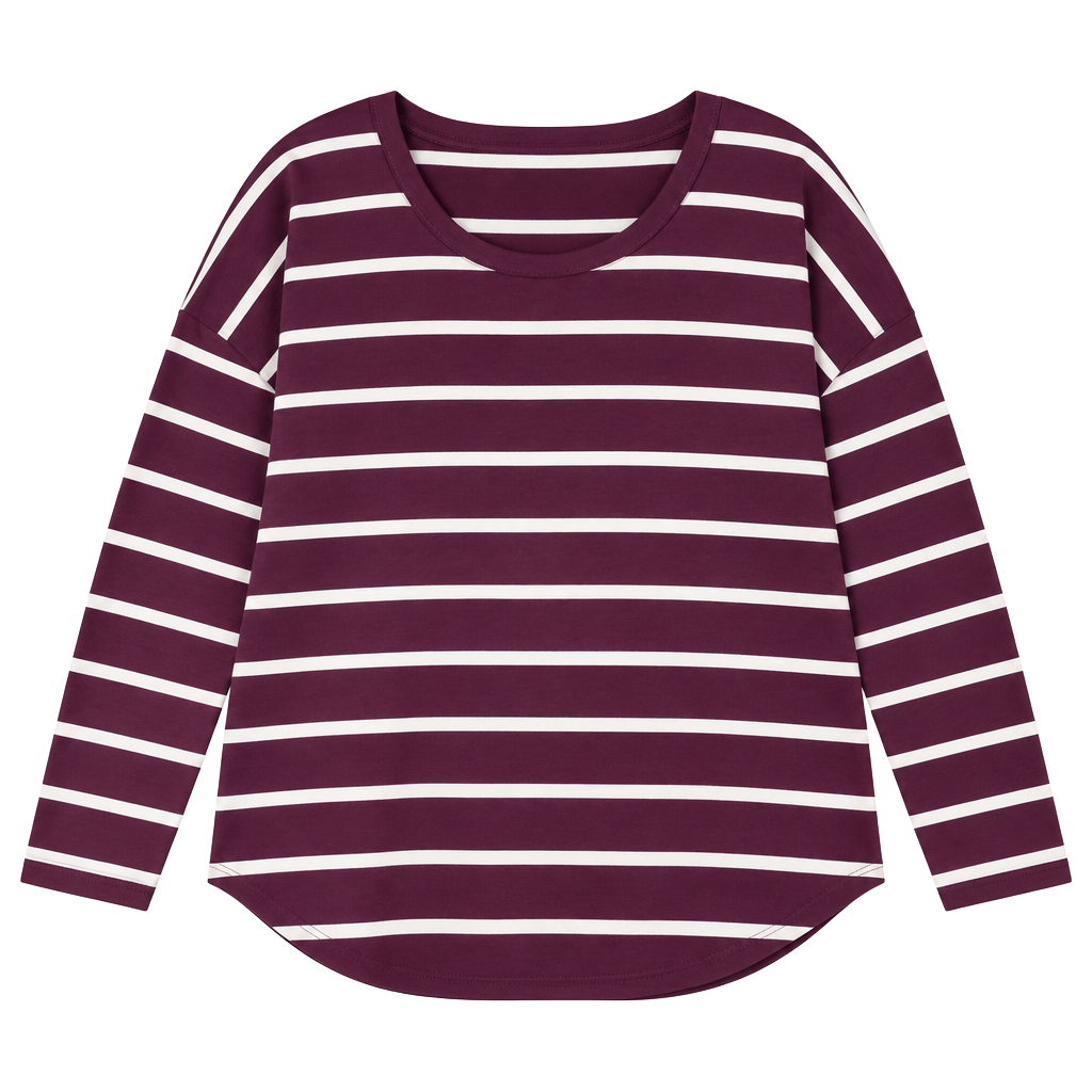 Burgundy Striped Long Sleeve Scoop Neck Top 1