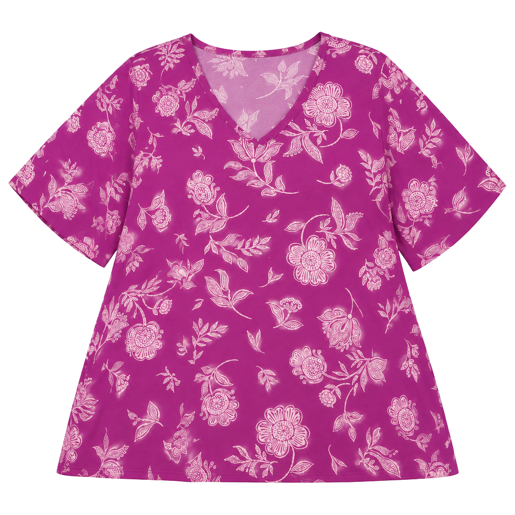Croft & Barrow The Classic Tee Size 4X Purple Floral V-Neck Top 1