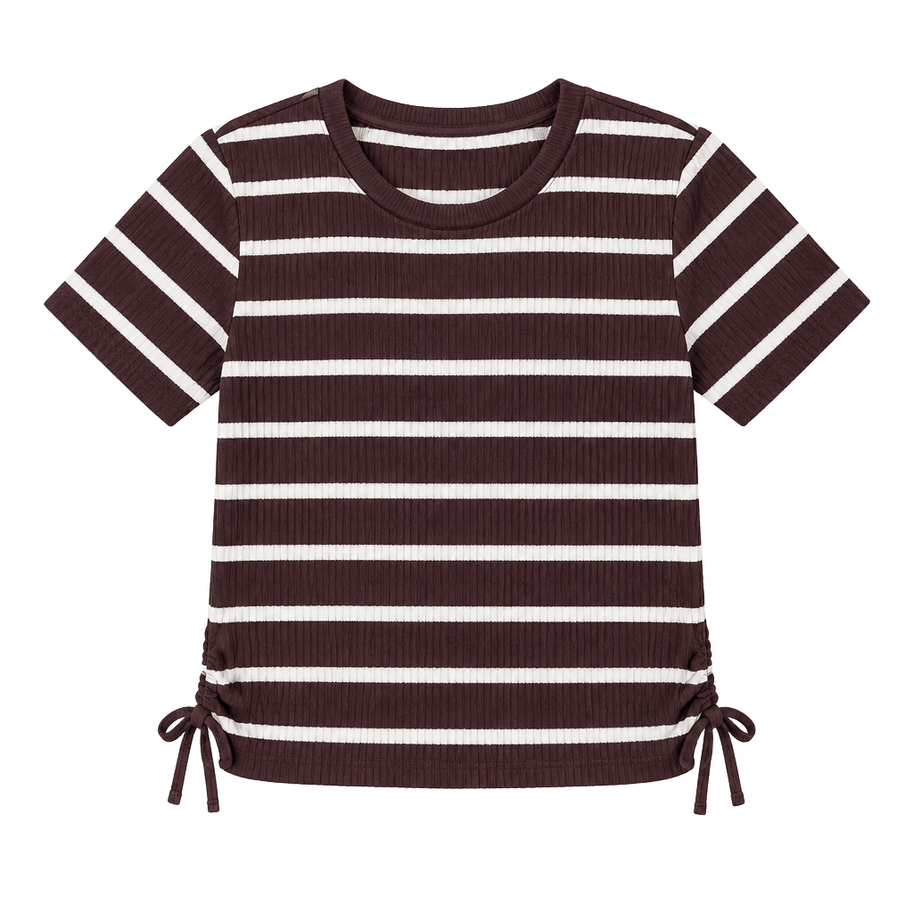 NWT Pink Republic Striped Ribbed T-Shirt Size L(14) Brown White 1