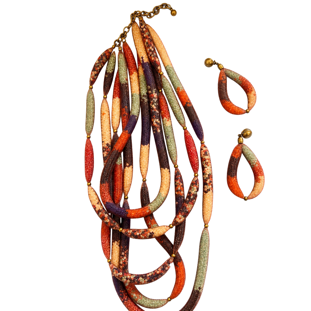Chico's Multi-Strand Mesh Tube Beaded Necklace and Teardrop Earring Set 1