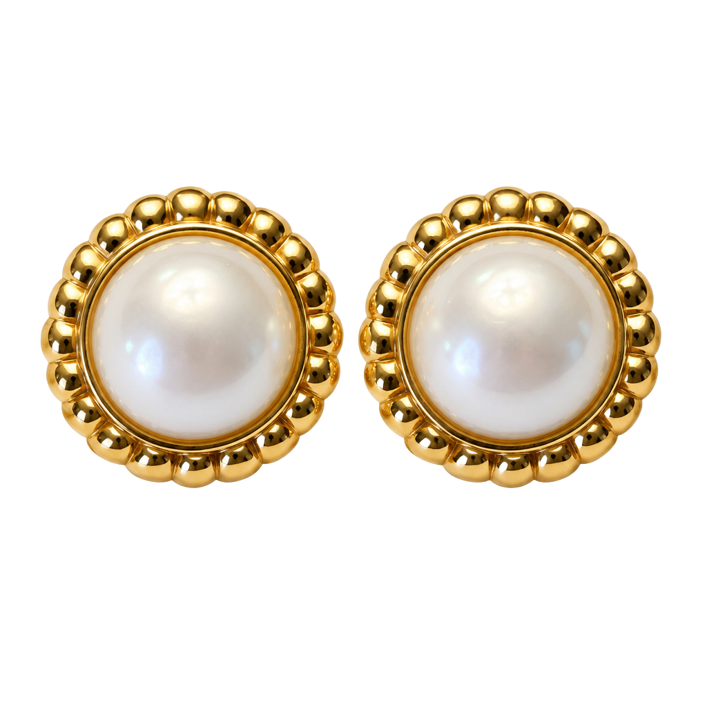 AK Anne Klein Gold Tone Faux Pearl Clip-On Earrings Vintage 1