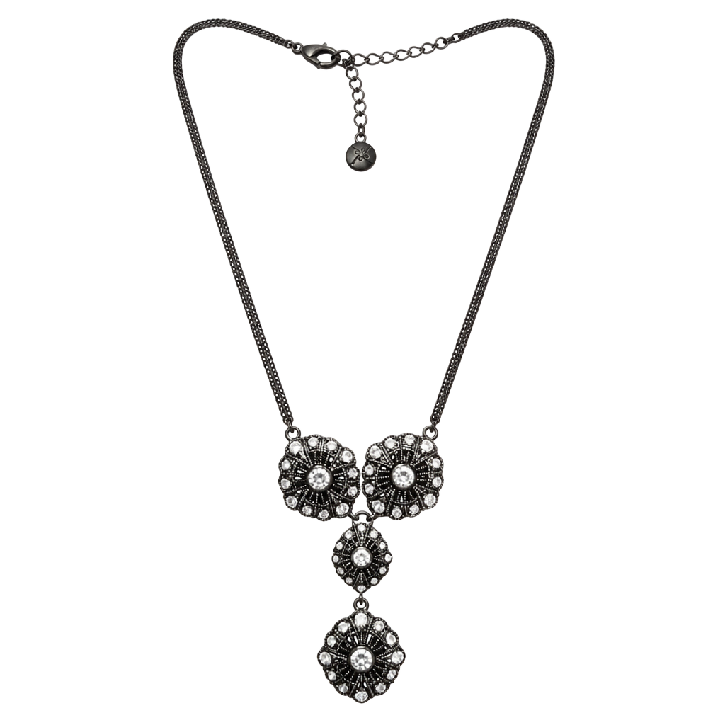 Sabika Rhinestone Gunmetal Pendant Necklace 1