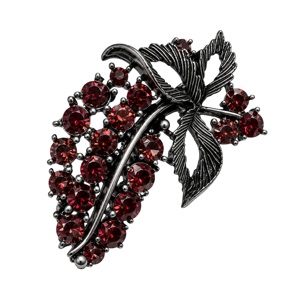 Vintage Rhinestone Fruit Leaf Cluster Pin Brooch Gunmetal Tone 1