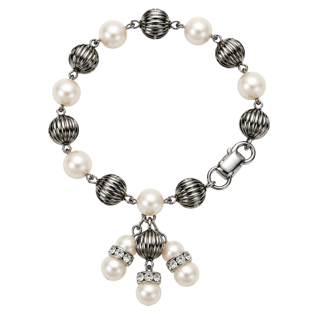 Coro Vintage Faux Pearl Charm Bracelet Gold Tone 1