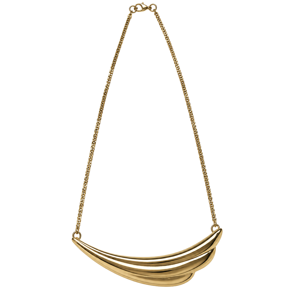 Trifari Gold Tone Crescent Layered Bib Necklace 1