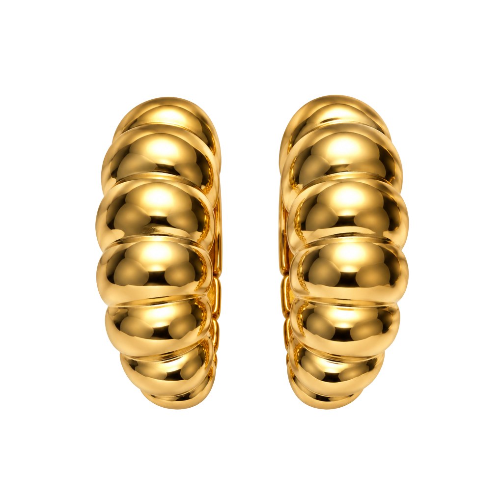 Monet Gold Tone Ribbed Dome Clip On Earrings Vintage 1