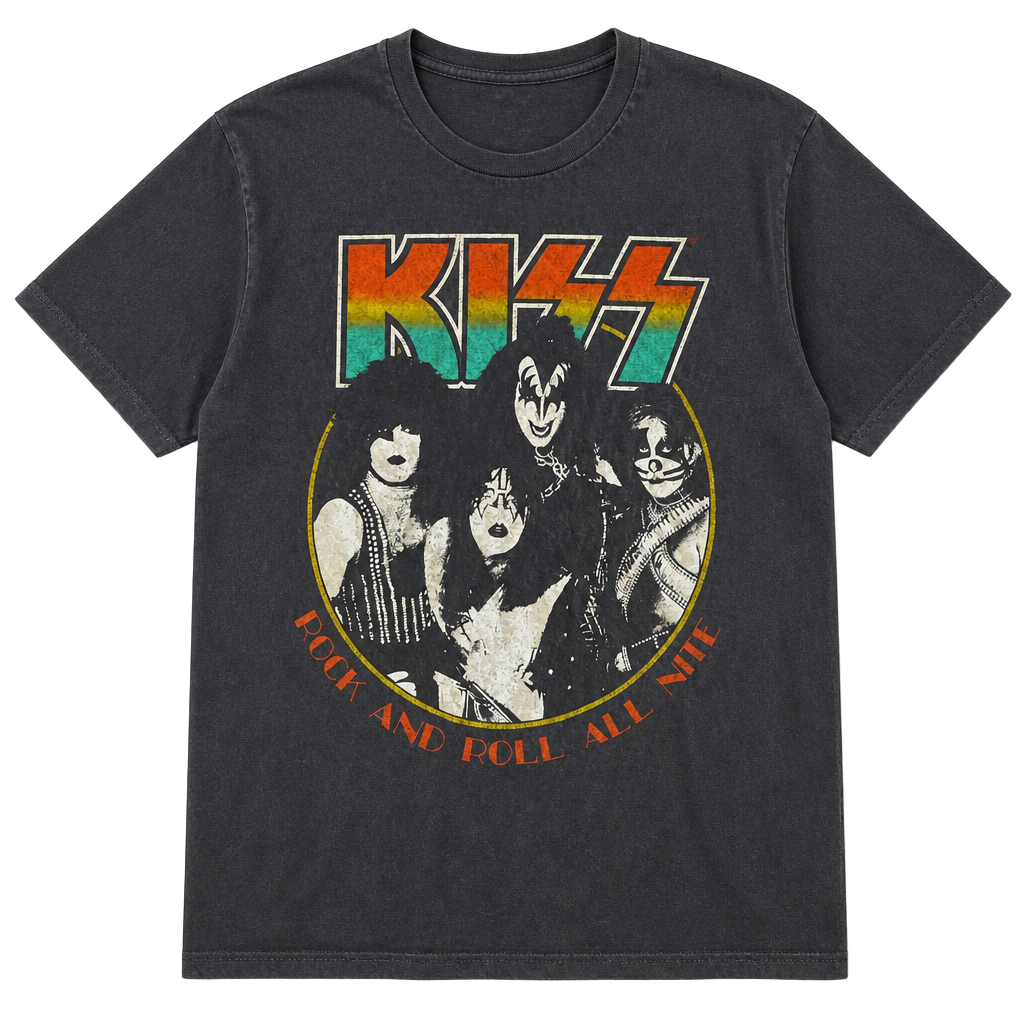 KISS Rock And Roll All Nite T-Shirt Gray Short Sleeve Crew Neck Size M (38/40) 1