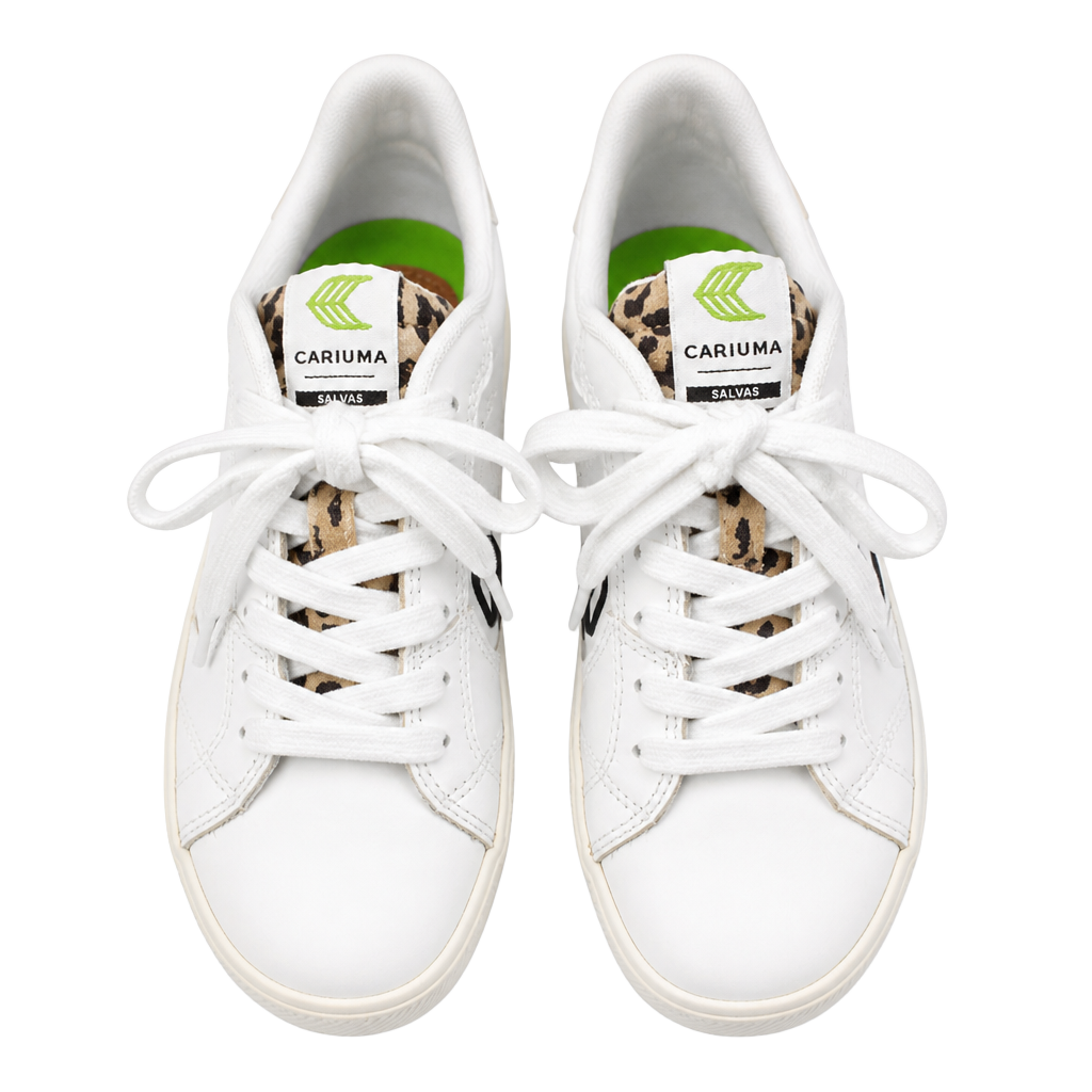 Cariuma Salvas White Leather Black Logo Leopard Print Sneaker 1