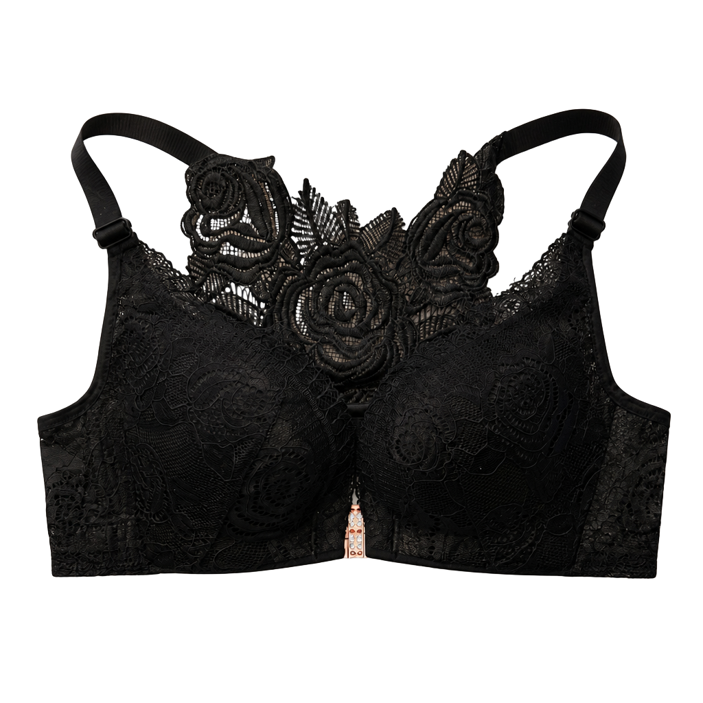 Size 36A - Rose Embroidery Front Closure Lace Racerback Comfort Bra 1