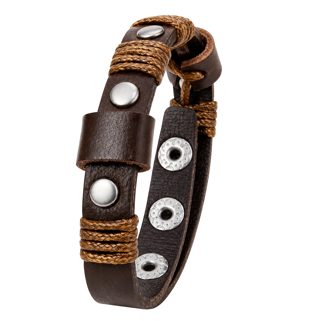 Paparazzi Road Burner Brown Leather Studded Snap Wrap Bracelet 1
