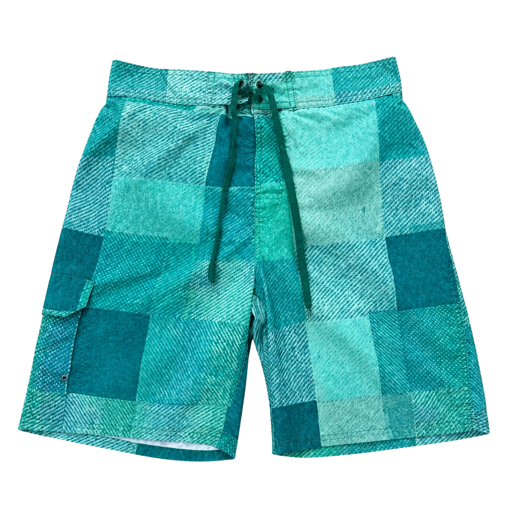 American Sunshine Men's Green Plaid Patchwork Swim Trunks Size XL 1