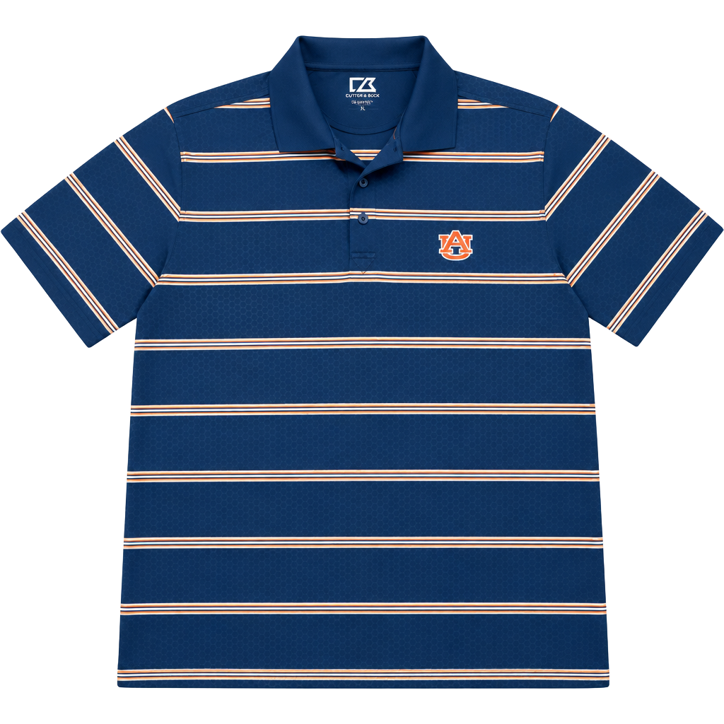 Cutter & Buck Auburn Tigers Polo Size XL Blue Stripe DryTec Shirt 1