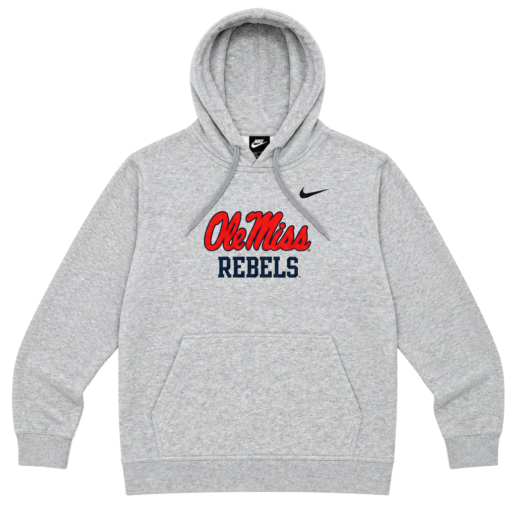 Nike Ole Miss Rebels Hoodie Size M Gray Script Logo Pullover 1