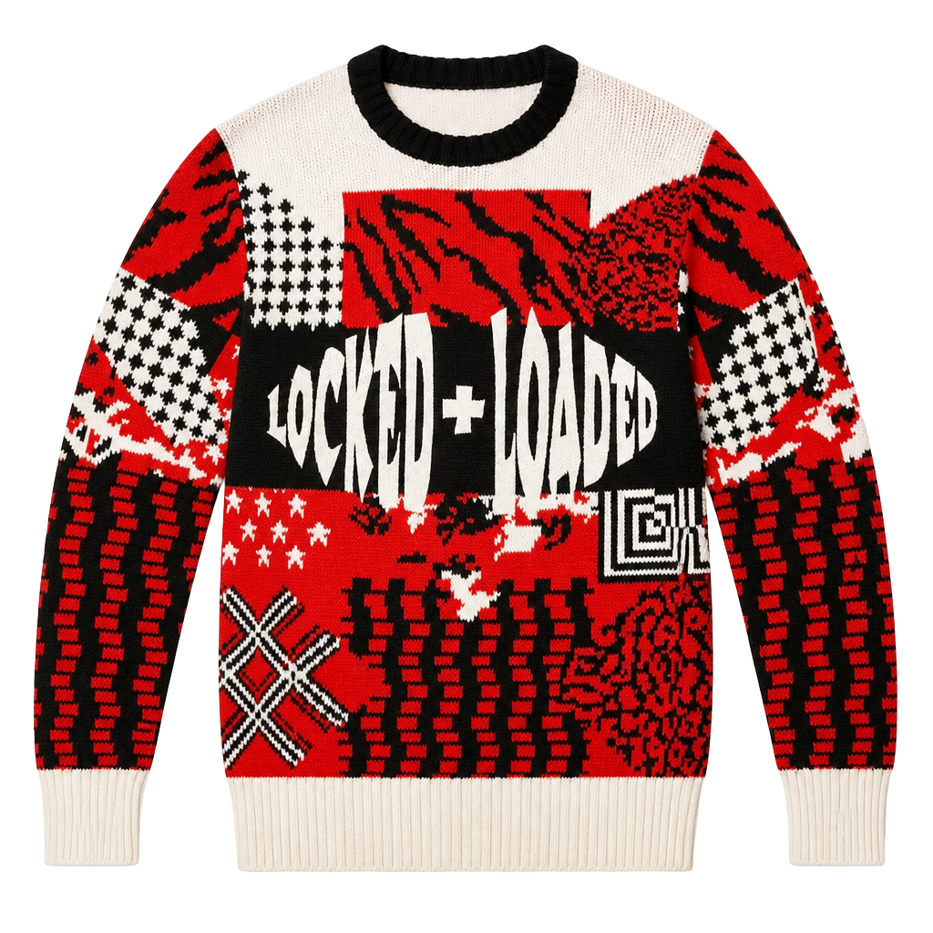 Locked + Loaded Patchwork Graphic Knit Sweater | Men’s Medium | Streetwear 1