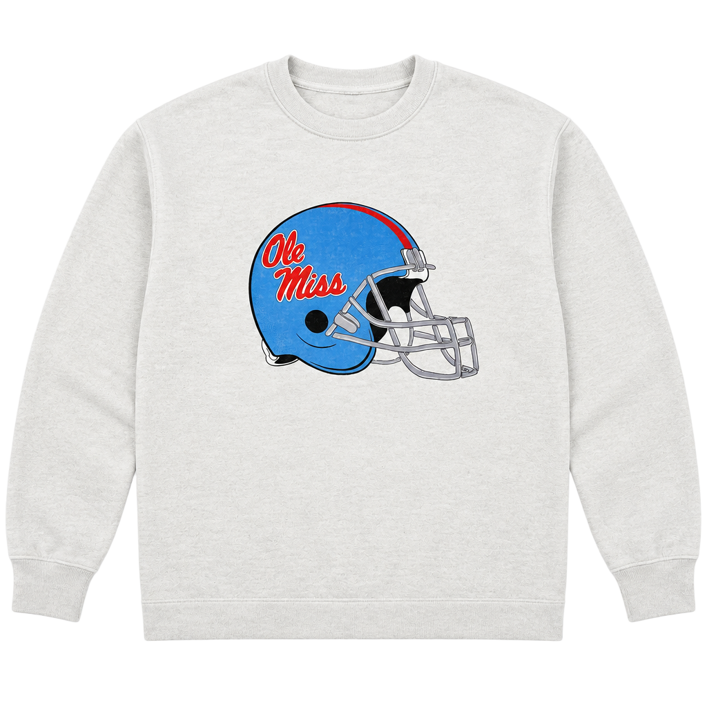 Ole Miss Rebels Helmet Logo White Crewneck Sweatshirt 1