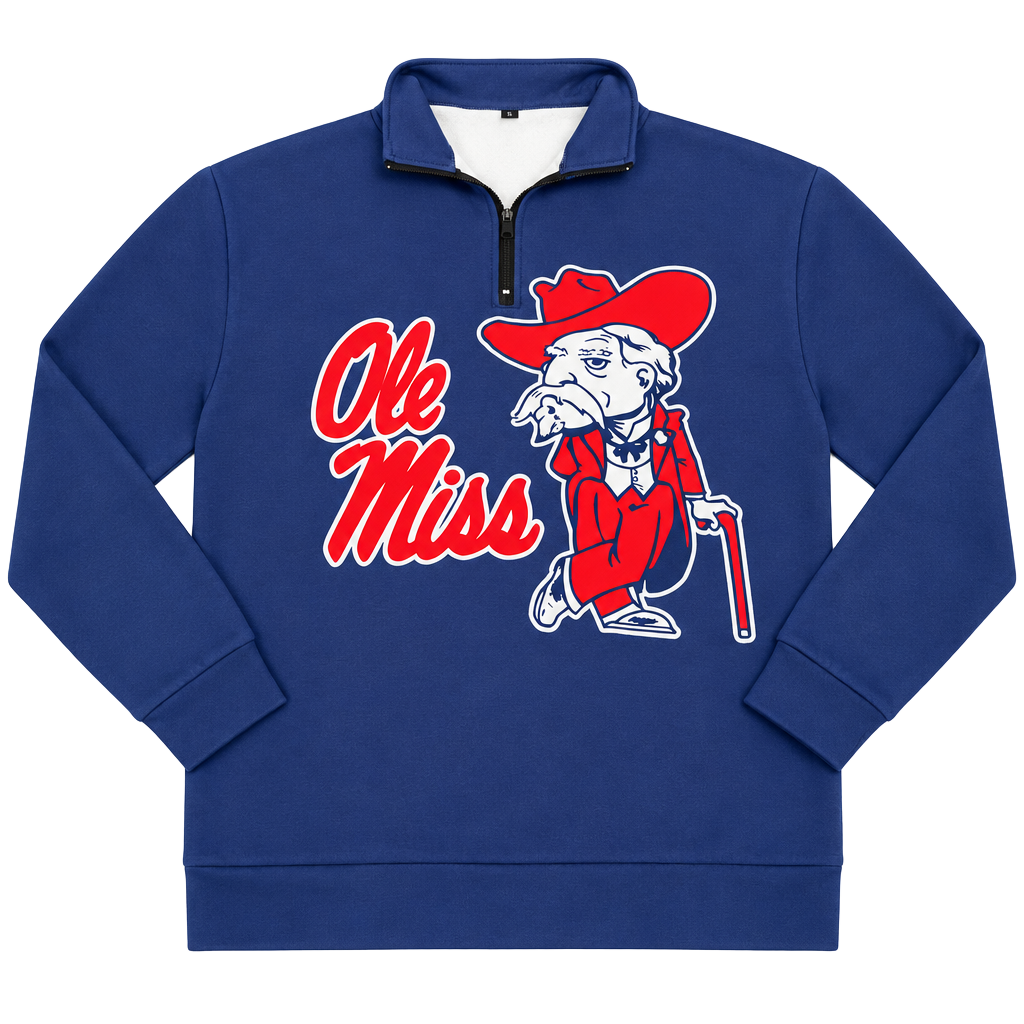 Ole Miss Rebels 1/4 Zip Pullover Sweatshirt Size S Blue 1