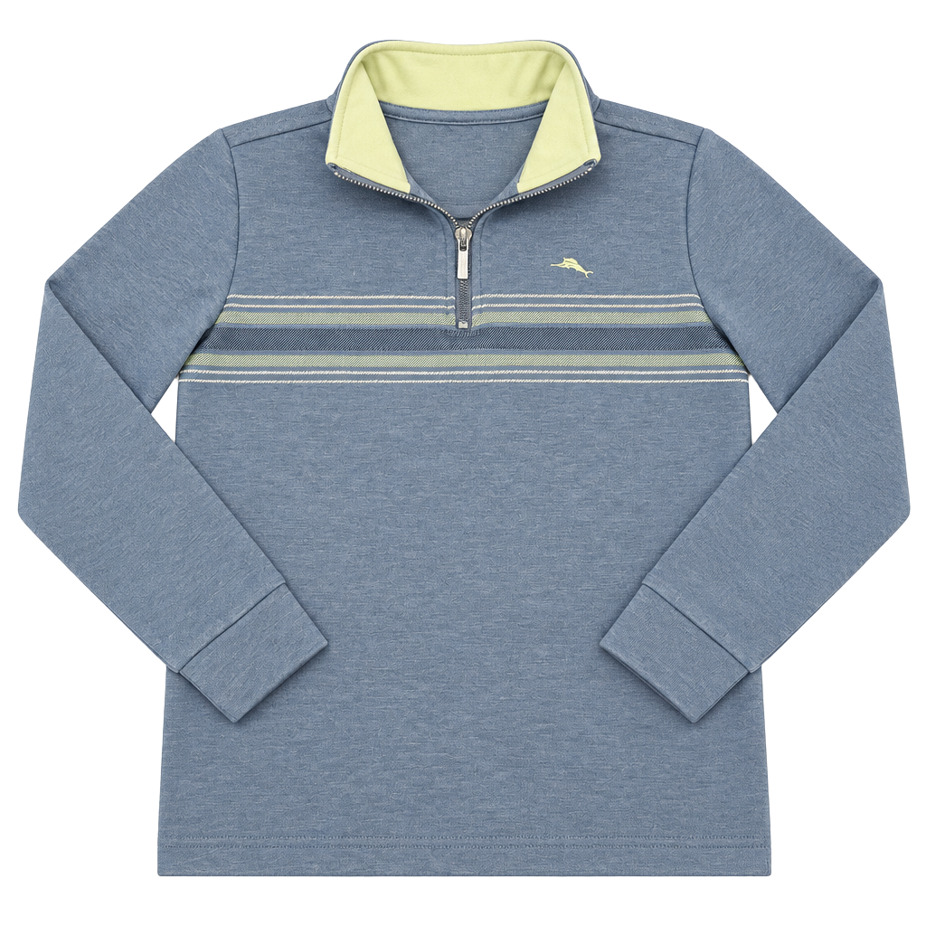 Tommy Bahama Quarter-Zip Pullover Size 8 Blue Striped LS Shirt 1