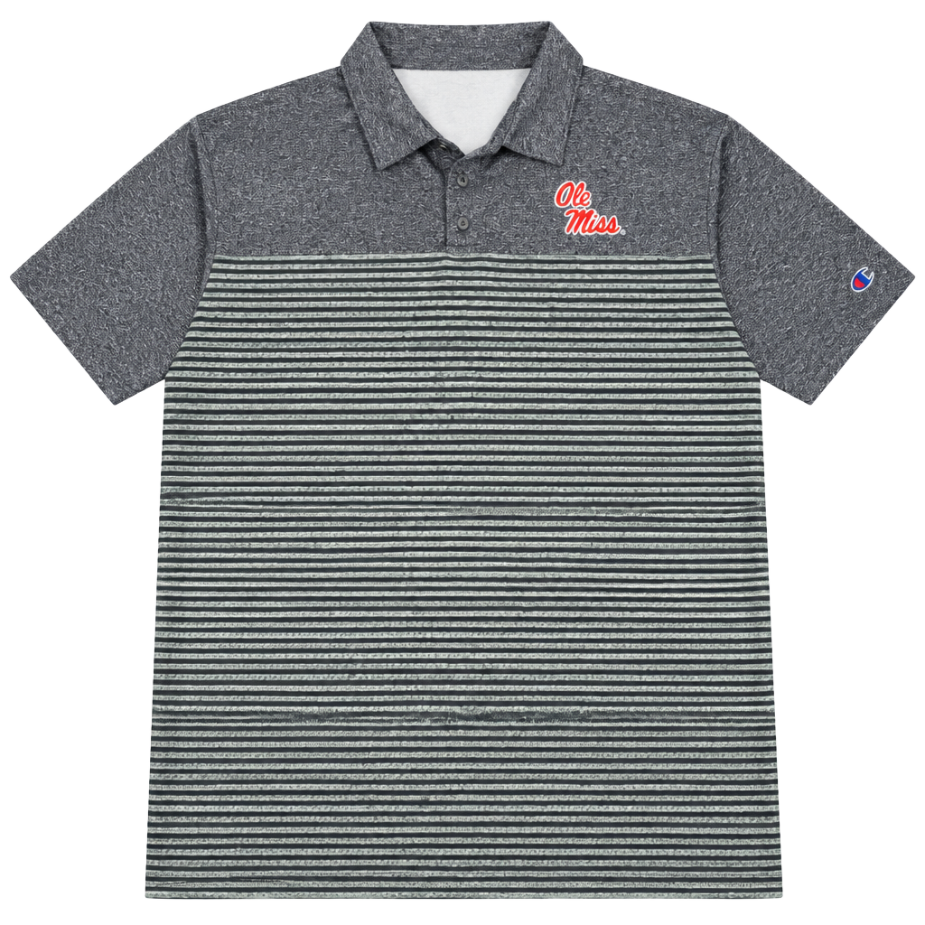 Champion Ole Miss Polo Shirt Size 2XL Gray Striped Golf 1