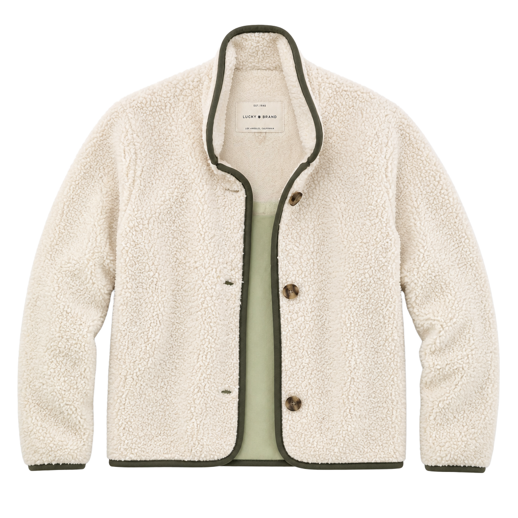 LUCKY BRAND Sherpa Faux Shearling Teddy Fleece Coat Jacket Size L Oatmeal 1