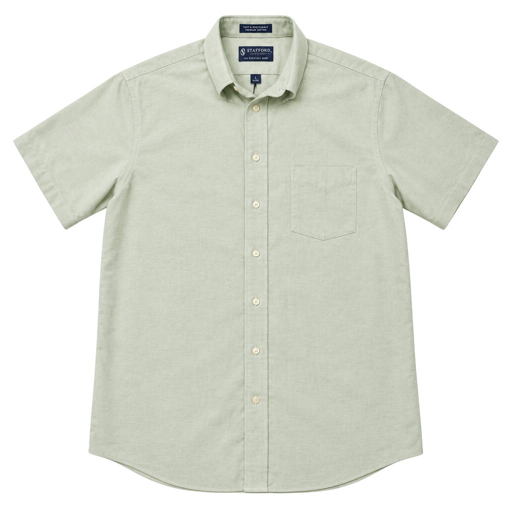 Stafford Essentials Oxford Shirt Size 16.5 Green Cotton Blend Short Sleeve. Like new EUC. 1