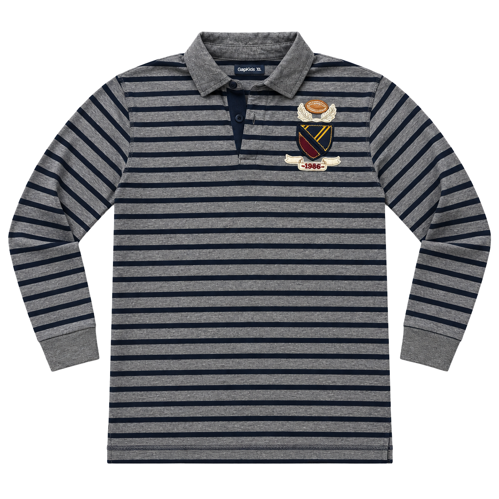 Gap Kids Striped Long Sleeve Rugby Polo Shirt XXL 14-16 Patch 1