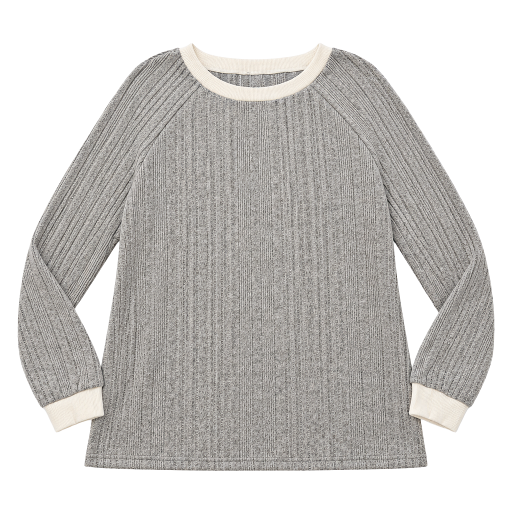 Shein Rib Knit Long Sleeve Pullover XL Gray Crew Neck Contrast 1