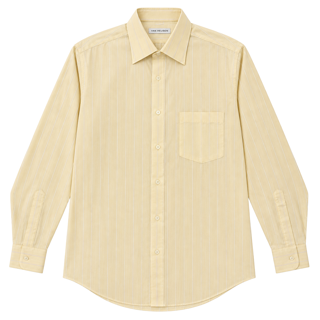 Van Heusen Striped Dress Shirt Size 16-32/33 Yellow Single Needle 1