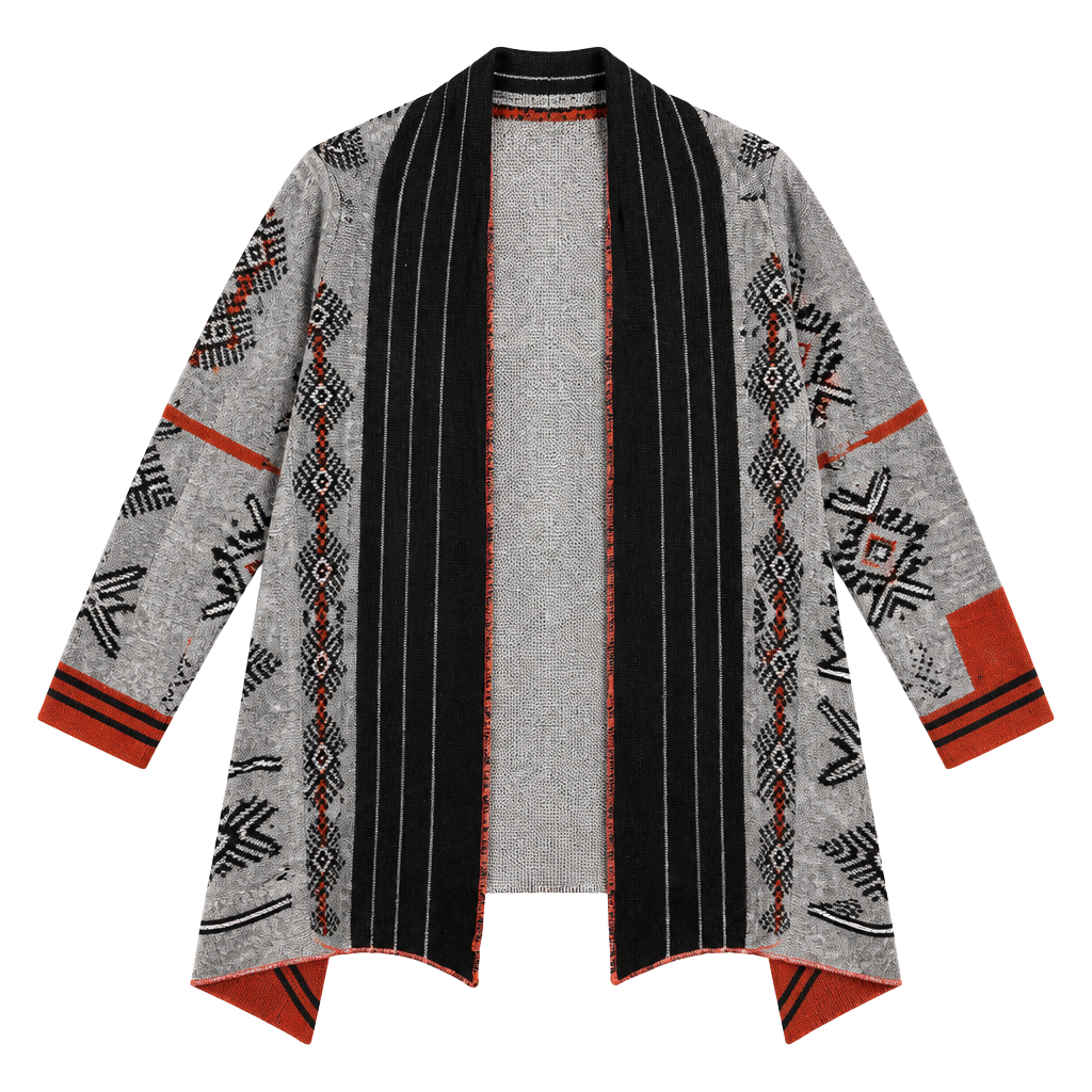 Trillium Cardigan Sweater Size M Aztec Southwestern Open Front Grey 1