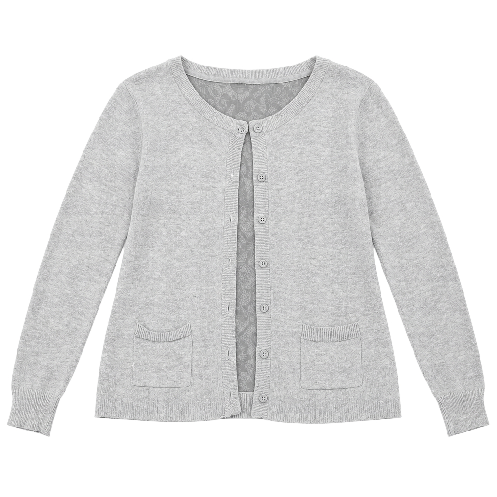 Aeropostale Cardigan Sweater Size M Gray Button Down Pockets Floral Mesh Back 1