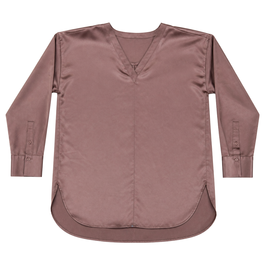 Lysse New York Satin V-Neck Long Sleeve Blouse Size XL Brown 1