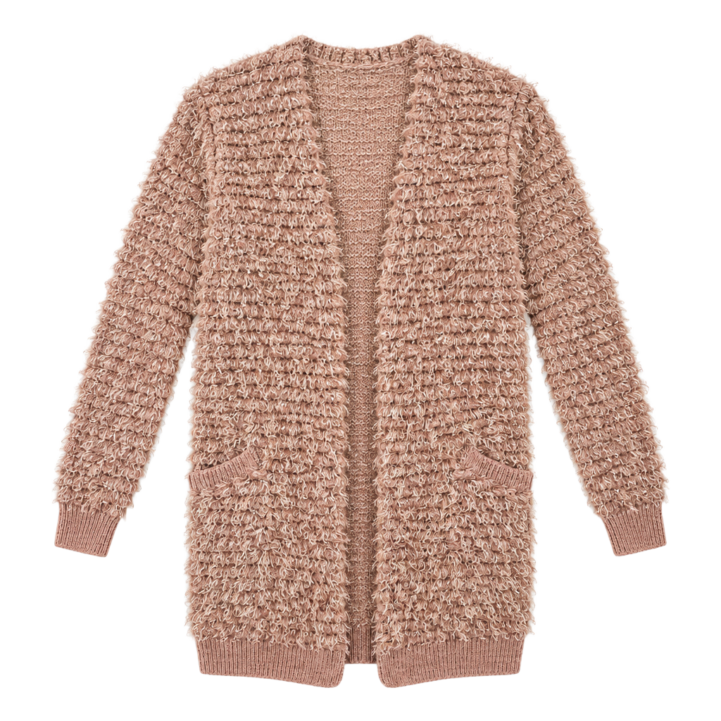 Knox Rose Open Front Fuzzy Cardigan Size S Pink Shaggy Pockets Sweater 1