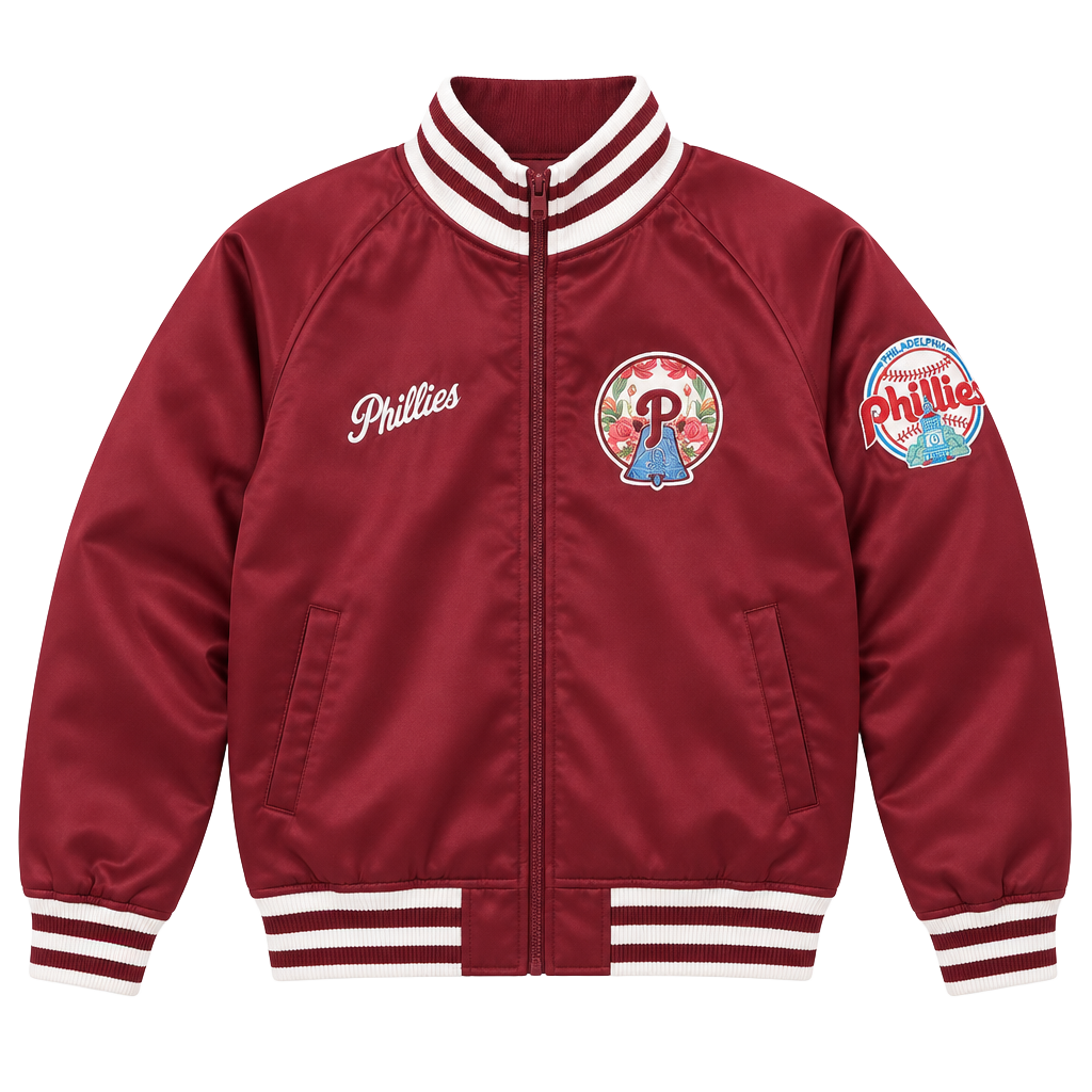 The wild collection Phillies Satin Bomber Jacket Size Medium 1