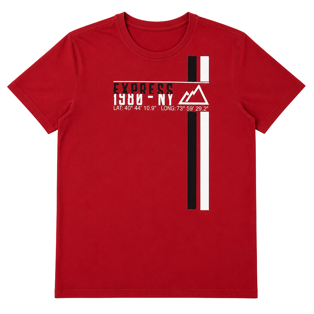Express Men's Red Crew Neck T-Shirt with Black & White Logo Stripe Size L 1