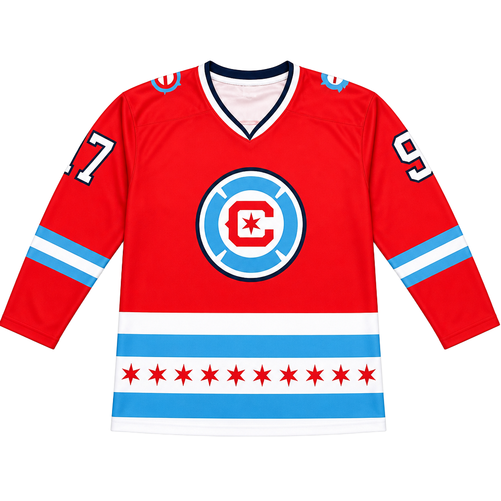 Men's Chicago Fire Red Jersey Hook Hockey Pullover Hoodie, 1