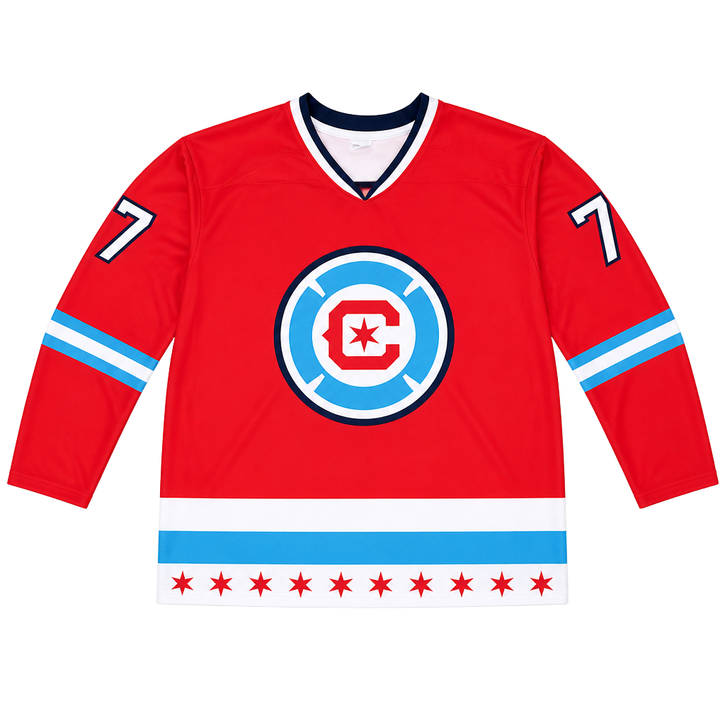 The Promotions Dept. Chicago Fire Hockey Jersey Size AXL Red Pullover 1