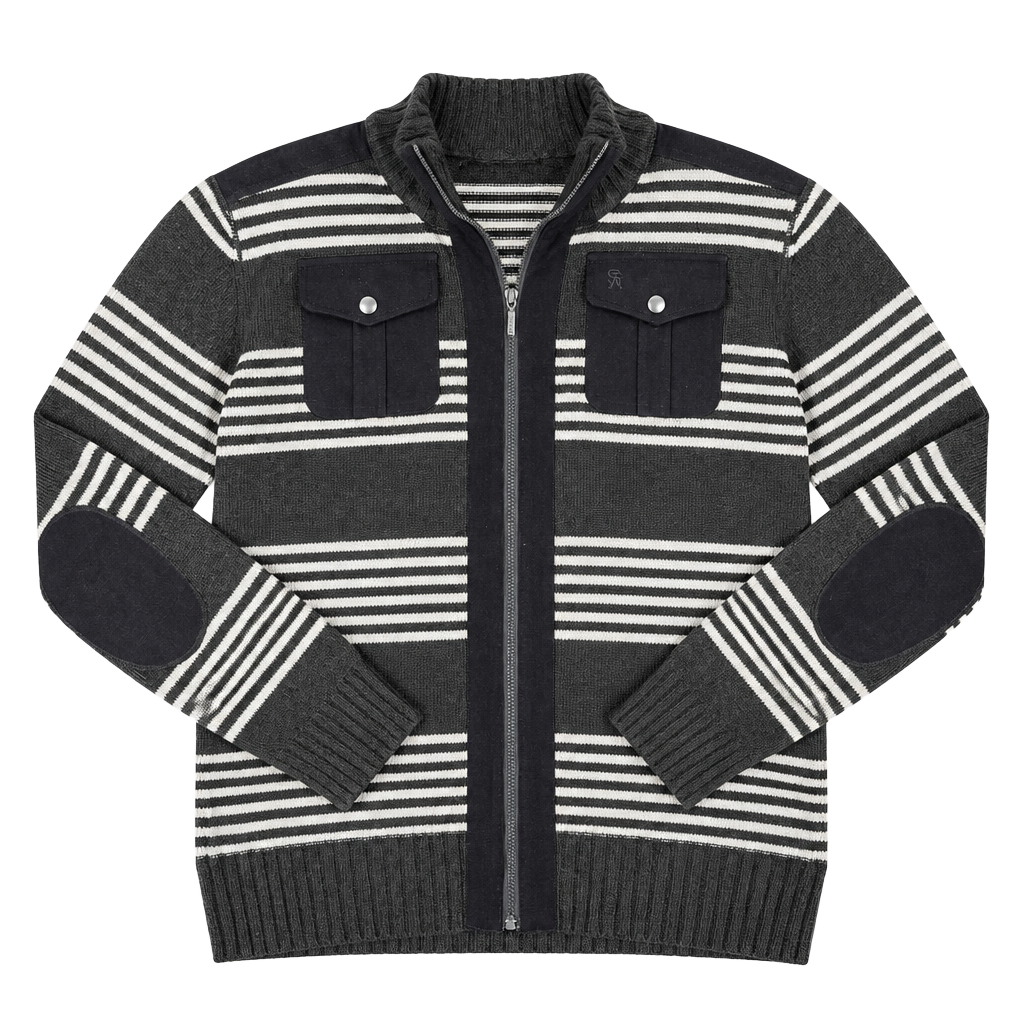 Stacy Adams Full Zip Sweater Jacket Size 2XL Gray Striped Mock Neck 1