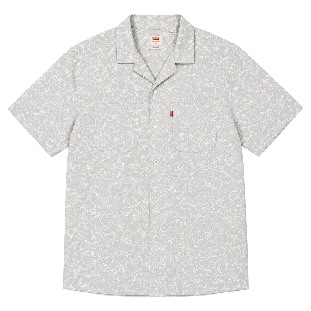 Men’s Levi's Classic Camper Size M Grey Floral Relaxed Fit Camp Shirt 1