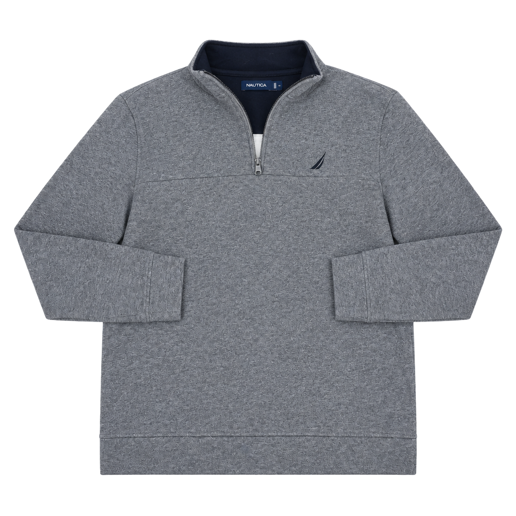 Nautica Quarter Zip Sweatshirt Size L Gray Cotton Blend Pullover 1
