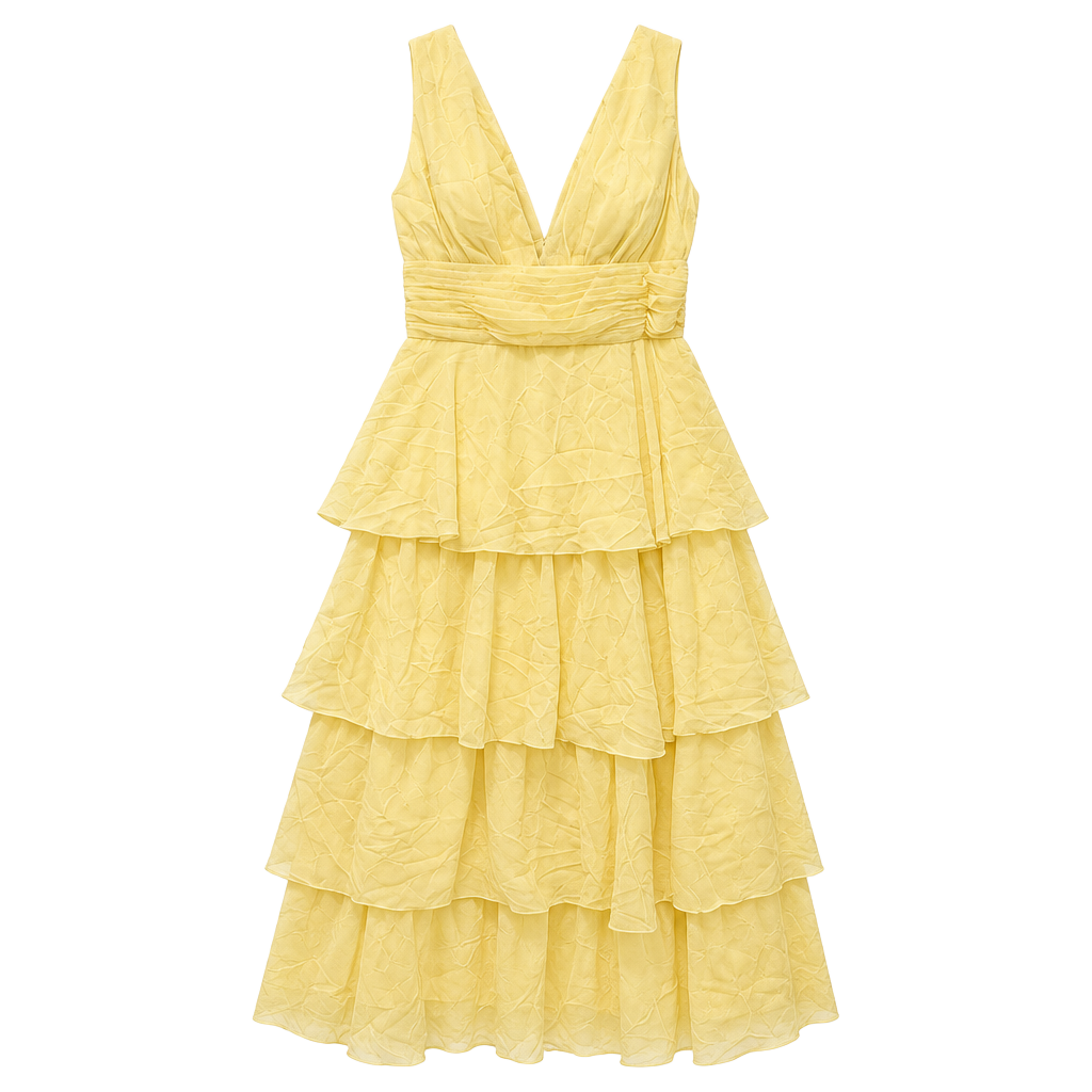 Chiffon Tiered Ruffle Long Formal Evening Dress Yellow 1