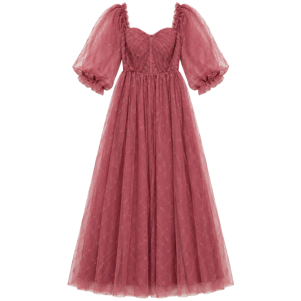 Tulle Dress Dusty Rose Pink Maxi Gown 1