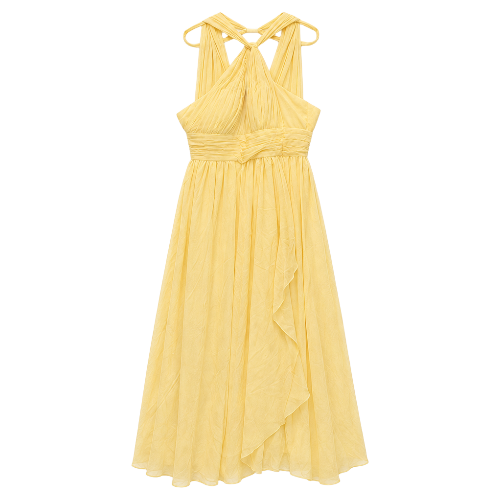 Cross Neck Halter Bridesmaid Maxi Dress Yellow 1