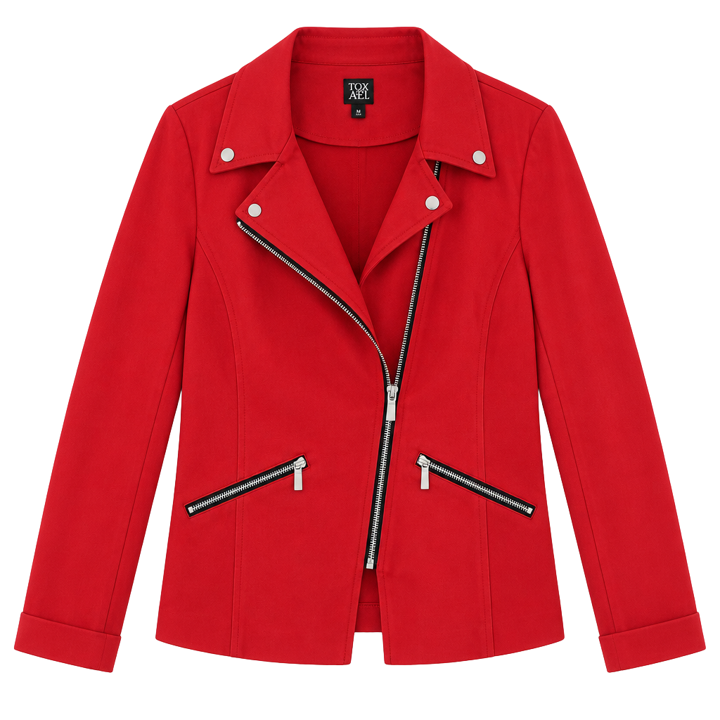 Roz & Ali Moto Jacket Size M Red Zip Pockets 1