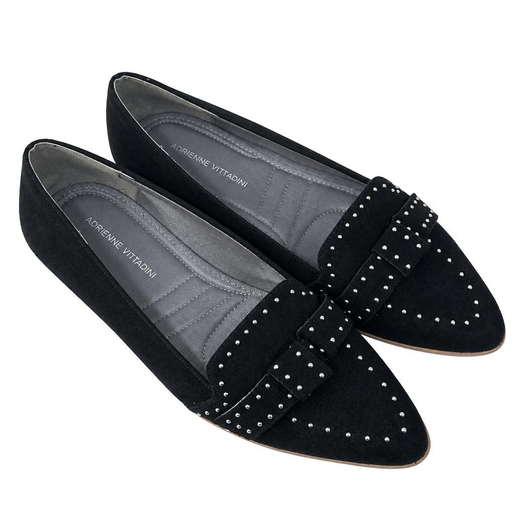 Adrienne Vittadini Lavern Studded Loafers Black Suede 1