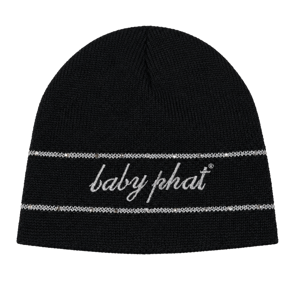 Baby Phat Black Beanie Rhinestone Logo Y2K 1