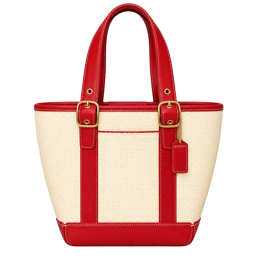 Coach Red Leather Trim Straw Tote Bag B3K-8909 1